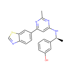 Cc1nc(N[C@@H](C)c2cccc(O)c2)cc(-c2ccc3ncsc3c2)n1 ZINC000205331176