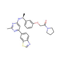 Cc1nc(N[C@@H](C)c2cccc(OCC(=O)N3CCCC3)c2)cc(-c2ccc3ncsc3c2)n1 ZINC000653676033