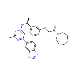 Cc1nc(N[C@@H](C)c2cccc(OCC(=O)N3CCCCCC3)c2)cc(-c2ccc3ncsc3c2)n1 ZINC000205845920