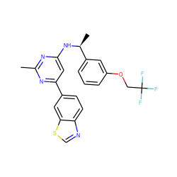 Cc1nc(N[C@@H](C)c2cccc(OCC(F)(F)F)c2)cc(-c2ccc3ncsc3c2)n1 ZINC000205846688