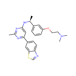 Cc1nc(N[C@@H](C)c2cccc(OCCN(C)C)c2)cc(-c2ccc3ncsc3c2)n1 ZINC000653762396