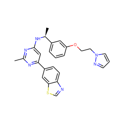 Cc1nc(N[C@@H](C)c2cccc(OCCn3cccn3)c2)cc(-c2ccc3ncsc3c2)n1 ZINC000653665404