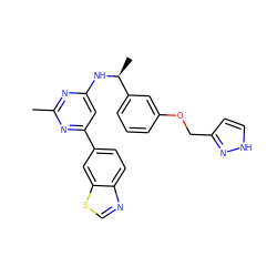 Cc1nc(N[C@@H](C)c2cccc(OCc3cc[nH]n3)c2)cc(-c2ccc3ncsc3c2)n1 ZINC000653758361