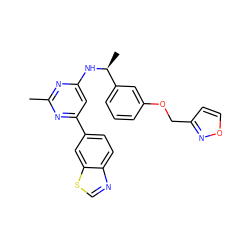 Cc1nc(N[C@@H](C)c2cccc(OCc3ccon3)c2)cc(-c2ccc3ncsc3c2)n1 ZINC000205831655