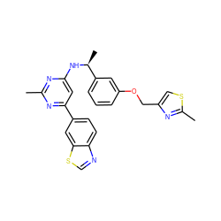 Cc1nc(N[C@@H](C)c2cccc(OCc3csc(C)n3)c2)cc(-c2ccc3ncsc3c2)n1 ZINC000653665784