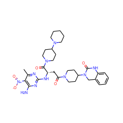 Cc1nc(N[C@@H](CC(=O)N2CCC(N3Cc4ccccc4NC3=O)CC2)C(=O)N2CCC(N3CCCCC3)CC2)nc(N)c1[N+](=O)[O-] ZINC000084586566