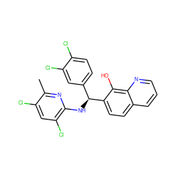 Cc1nc(N[C@@H](c2ccc(Cl)c(Cl)c2)c2ccc3cccnc3c2O)c(Cl)cc1Cl ZINC000202347953