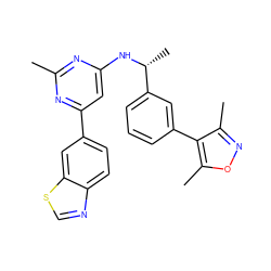 Cc1nc(N[C@H](C)c2cccc(-c3c(C)noc3C)c2)cc(-c2ccc3ncsc3c2)n1 ZINC000142136198