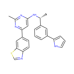 Cc1nc(N[C@H](C)c2cccc(-c3ccc[nH]3)c2)cc(-c2ccc3ncsc3c2)n1 ZINC000142107755