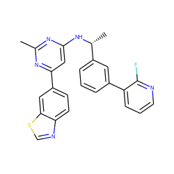 Cc1nc(N[C@H](C)c2cccc(-c3cccnc3F)c2)cc(-c2ccc3ncsc3c2)n1 ZINC000142034161