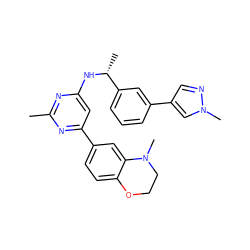 Cc1nc(N[C@H](C)c2cccc(-c3cnn(C)c3)c2)cc(-c2ccc3c(c2)N(C)CCO3)n1 ZINC000142410846