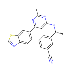 Cc1nc(N[C@H](C)c2cccc(C#N)c2)cc(-c2ccc3ncsc3c2)n1 ZINC000142815944