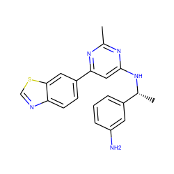 Cc1nc(N[C@H](C)c2cccc(N)c2)cc(-c2ccc3ncsc3c2)n1 ZINC000142038035