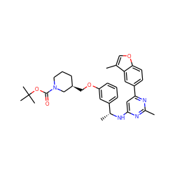 Cc1nc(N[C@H](C)c2cccc(OC[C@@H]3CCCN(C(=O)OC(C)(C)C)C3)c2)cc(-c2ccc3occ(C)c3c2)n1 ZINC000653671260