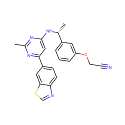 Cc1nc(N[C@H](C)c2cccc(OCC#N)c2)cc(-c2ccc3ncsc3c2)n1 ZINC000142085224