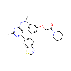 Cc1nc(N[C@H](C)c2cccc(OCC(=O)N3CCCCC3)c2)cc(-c2ccc3ncsc3c2)n1 ZINC000142059311