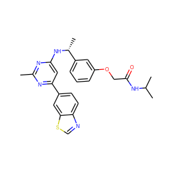 Cc1nc(N[C@H](C)c2cccc(OCC(=O)NC(C)C)c2)cc(-c2ccc3ncsc3c2)n1 ZINC000142196070