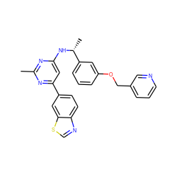 Cc1nc(N[C@H](C)c2cccc(OCc3cccnc3)c2)cc(-c2ccc3ncsc3c2)n1 ZINC000142137360