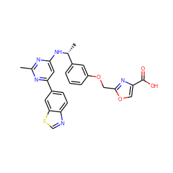 Cc1nc(N[C@H](C)c2cccc(OCc3nc(C(=O)O)co3)c2)cc(-c2ccc3ncsc3c2)n1 ZINC000141816421