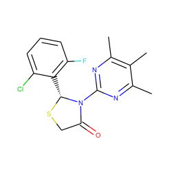 Cc1nc(N2C(=O)CS[C@@H]2c2c(F)cccc2Cl)nc(C)c1C ZINC000028647383