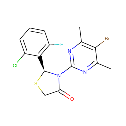 Cc1nc(N2C(=O)CS[C@H]2c2c(F)cccc2Cl)nc(C)c1Br ZINC000040940441