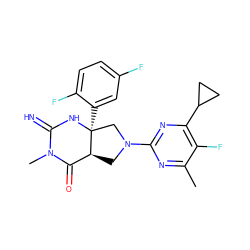 Cc1nc(N2C[C@H]3C(=O)N(C)C(=N)N[C@@]3(c3cc(F)ccc3F)C2)nc(C2CC2)c1F ZINC000096173876