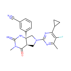 Cc1nc(N2C[C@H]3C(=O)N(C)C(=N)N[C@@]3(c3cccc(C#N)c3)C2)nc(C2CC2)c1F ZINC000096173855