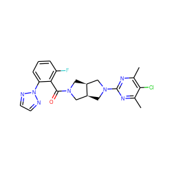 Cc1nc(N2C[C@H]3CN(C(=O)c4c(F)cccc4-n4nccn4)C[C@H]3C2)nc(C)c1Cl ZINC000116823384