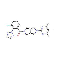 Cc1nc(N2C[C@H]3CN(C(=O)c4cccc(F)c4-n4nccn4)C[C@H]3C2)nc(C)c1C ZINC000116823362