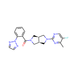 Cc1nc(N2C[C@H]3CN(C(=O)c4ccccc4-n4nccn4)C[C@H]3C2)ncc1F ZINC000116824740