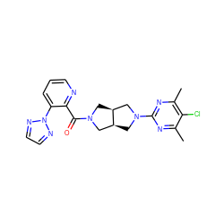 Cc1nc(N2C[C@H]3CN(C(=O)c4ncccc4-n4nccn4)C[C@H]3C2)nc(C)c1Cl ZINC000116828058