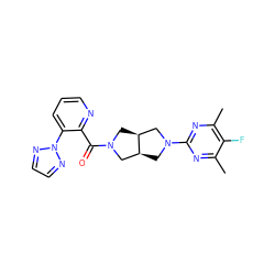 Cc1nc(N2C[C@H]3CN(C(=O)c4ncccc4-n4nccn4)C[C@H]3C2)nc(C)c1F ZINC000116823989