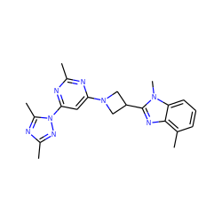 Cc1nc(N2CC(c3nc4c(C)cccc4n3C)C2)cc(-n2nc(C)nc2C)n1 ZINC000143071905