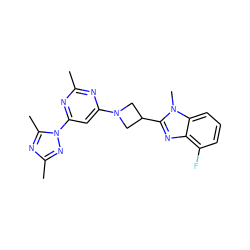 Cc1nc(N2CC(c3nc4c(F)cccc4n3C)C2)cc(-n2nc(C)nc2C)n1 ZINC000205349398