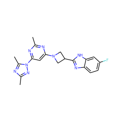 Cc1nc(N2CC(c3nc4ccc(F)cc4[nH]3)C2)cc(-n2nc(C)nc2C)n1 ZINC000143129352