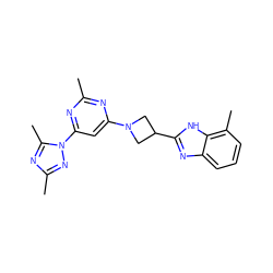 Cc1nc(N2CC(c3nc4cccc(C)c4[nH]3)C2)cc(-n2nc(C)nc2C)n1 ZINC000143129131