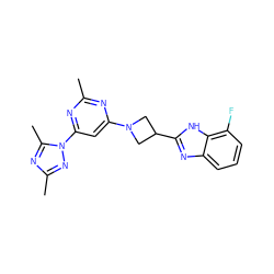 Cc1nc(N2CC(c3nc4cccc(F)c4[nH]3)C2)cc(-n2nc(C)nc2C)n1 ZINC000143128068