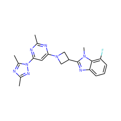 Cc1nc(N2CC(c3nc4cccc(F)c4n3C)C2)cc(-n2nc(C)nc2C)n1 ZINC000223563071