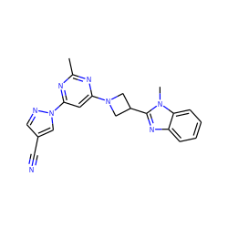 Cc1nc(N2CC(c3nc4ccccc4n3C)C2)cc(-n2cc(C#N)cn2)n1 ZINC000143096556