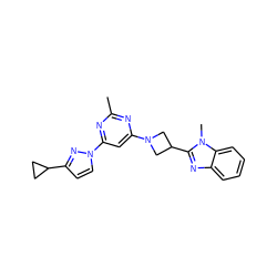 Cc1nc(N2CC(c3nc4ccccc4n3C)C2)cc(-n2ccc(C3CC3)n2)n1 ZINC000143069182