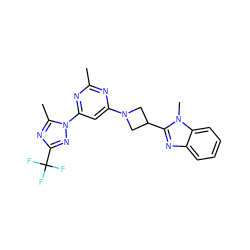 Cc1nc(N2CC(c3nc4ccccc4n3C)C2)cc(-n2nc(C(F)(F)F)nc2C)n1 ZINC000143097467