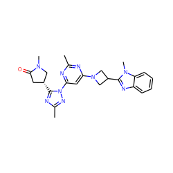 Cc1nc(N2CC(c3nc4ccccc4n3C)C2)cc(-n2nc(C)nc2[C@@H]2CC(=O)N(C)C2)n1 ZINC000143071080