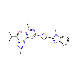 Cc1nc(N2CC(c3nc4ccccc4n3C)C2)cc(-n2nc(C)nc2[C@H](O)C(C)C)n1 ZINC000207196674