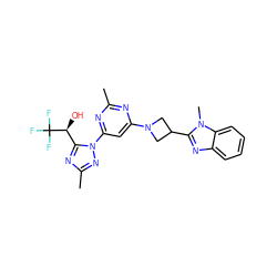 Cc1nc(N2CC(c3nc4ccccc4n3C)C2)cc(-n2nc(C)nc2[C@H](O)C(F)(F)F)n1 ZINC000207185382