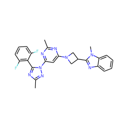 Cc1nc(N2CC(c3nc4ccccc4n3C)C2)cc(-n2nc(C)nc2-c2c(F)cccc2F)n1 ZINC000143104826