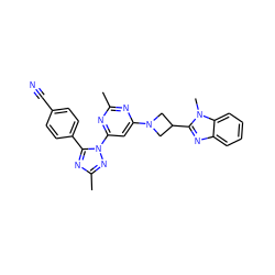 Cc1nc(N2CC(c3nc4ccccc4n3C)C2)cc(-n2nc(C)nc2-c2ccc(C#N)cc2)n1 ZINC000143105851