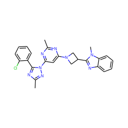 Cc1nc(N2CC(c3nc4ccccc4n3C)C2)cc(-n2nc(C)nc2-c2ccccc2Cl)n1 ZINC000205323712