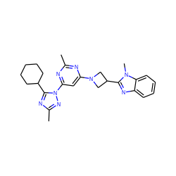 Cc1nc(N2CC(c3nc4ccccc4n3C)C2)cc(-n2nc(C)nc2C2CCCCC2)n1 ZINC000205321062