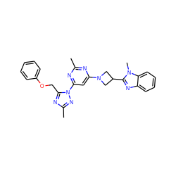 Cc1nc(N2CC(c3nc4ccccc4n3C)C2)cc(-n2nc(C)nc2COc2ccccc2)n1 ZINC000143102857