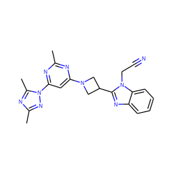 Cc1nc(N2CC(c3nc4ccccc4n3CC#N)C2)cc(-n2nc(C)nc2C)n1 ZINC000143130641